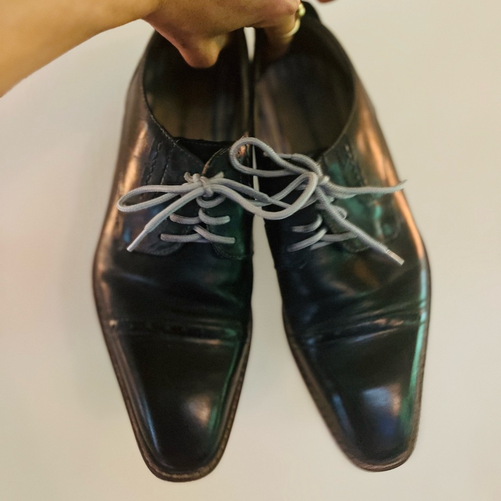 Giorgio Brutini Men's Jeffers Woven Derby Shoes Navy Leather Wood Block Size 10